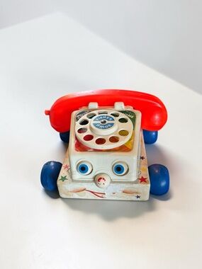 1961 Fisher Price Chatter Telephone #747 Pull Toy Wood Base